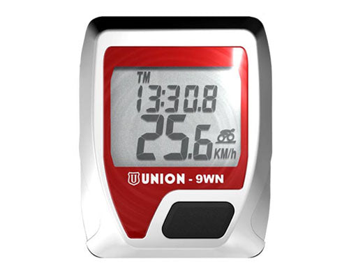 Union 9WN Fietscomputer Draadloos - Rood/Zilver - 9 Functies